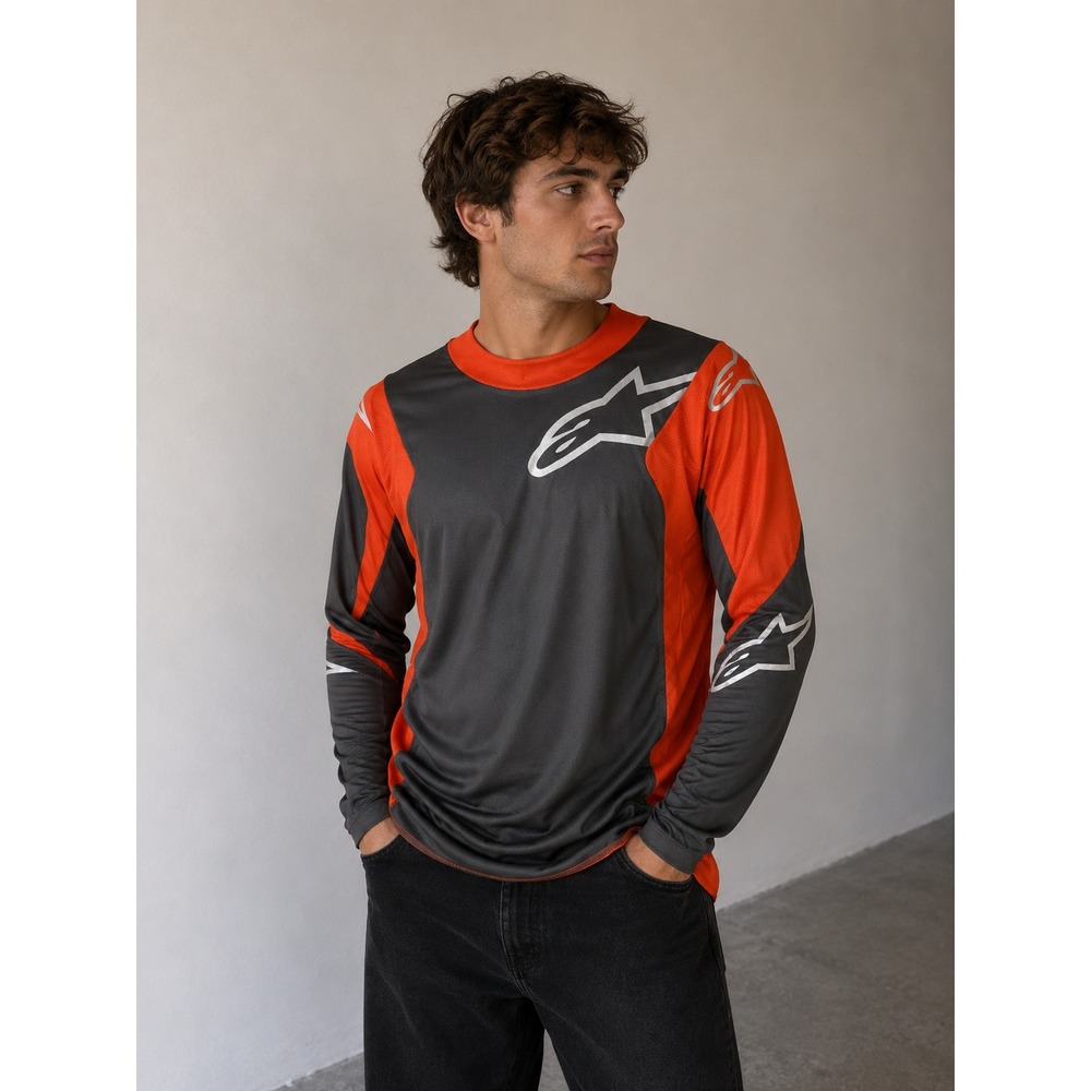 Alpinestars Men's Racer Hoen Long Sleeve Jersey Medium Gray Orange Motocross NWT
